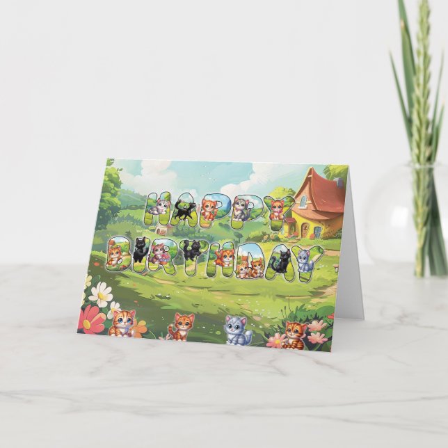 Feliz Aniversário - Cartão de Saudação para Gatos (Frente)