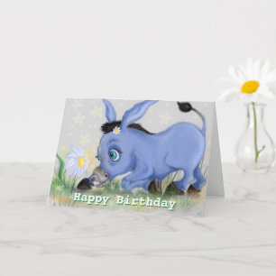 Feliz Aniversário Cartão Pequeno Donkey e Daisy