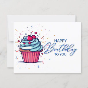 Feliz Aniversário: Cartão Postal de Cupcake Azul V