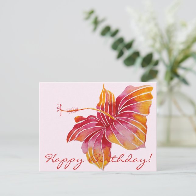 Feliz Aniversário | Cartão Postal Floral do Havaí (Em pé/Frente)