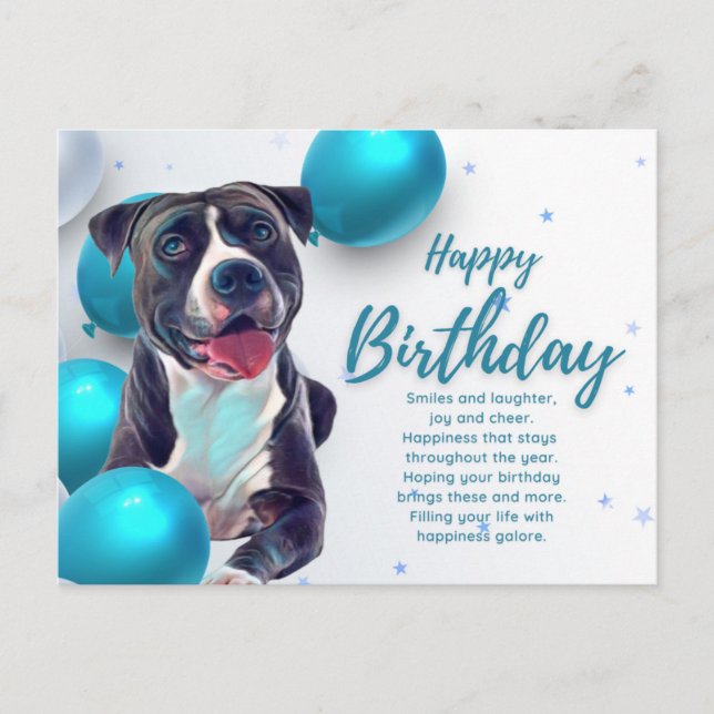Feliz Aniversário Cartão Postal Pit Bull (Frente)