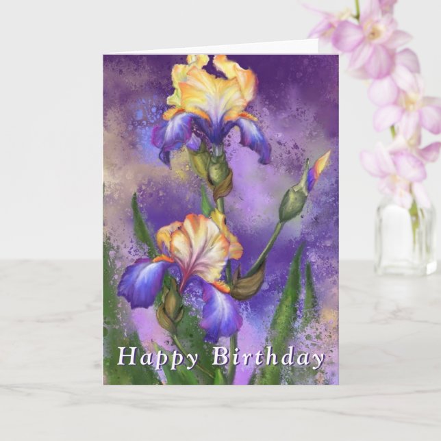 Feliz Aniversário Cartão Purple Iris Flowers Iriss (Orquídea)