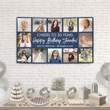 Feliz Aniversário Colagem de Fotos Moderna Azul Ma