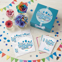 "Feliz Aniversário" Com etiqueta de nome minimalis