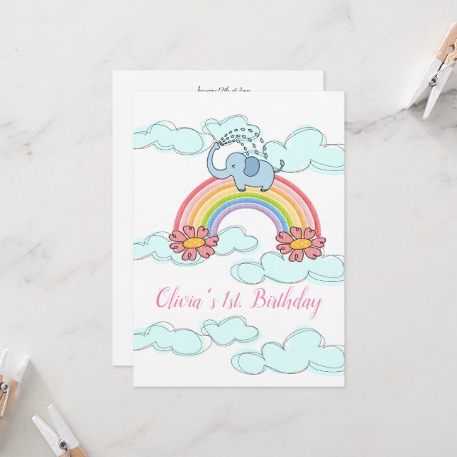 Feliz Aniversário Convite Baby Blue Elephant (Frente/Verso In Situ)