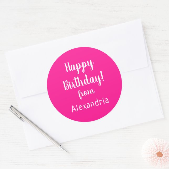 Feliz Aniversário da Name Rosa Choque Etiqueta de  (Envelope)