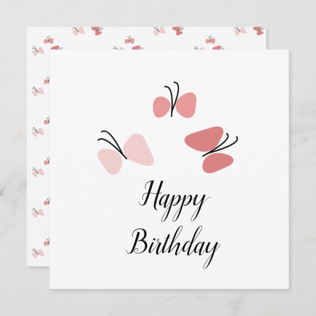 Feliz Aniversário das Borboletas Rosa Flutuantes (Frente/Verso)