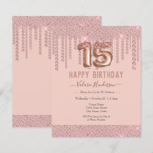 Feliz Aniversário de 15 Anos Rosa Brilho Diamante