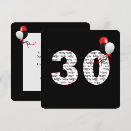 Feliz aniversário de 30 anos no Convite Preto