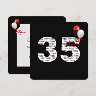 Feliz Aniversário de 35 anos no Convite Preto