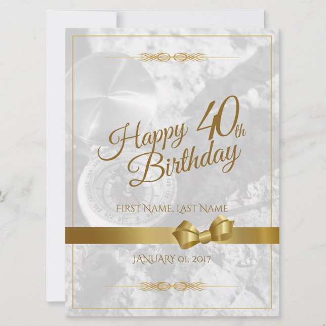 Feliz aniversário de 40 anos com laço dourado (Frente)