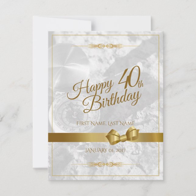 Feliz aniversário de 40 anos com laço dourado (Frente)