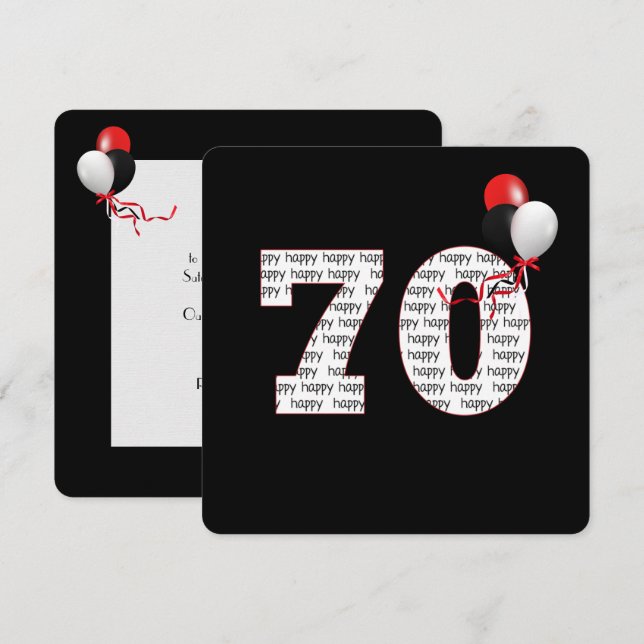 Feliz Aniversário De 70 No Convite Preto (Frente/Verso)