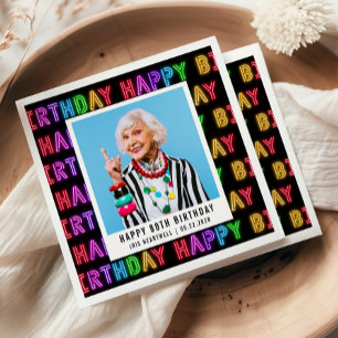 Feliz Aniversário de 80 Anos Foto Guardanapos Neon
