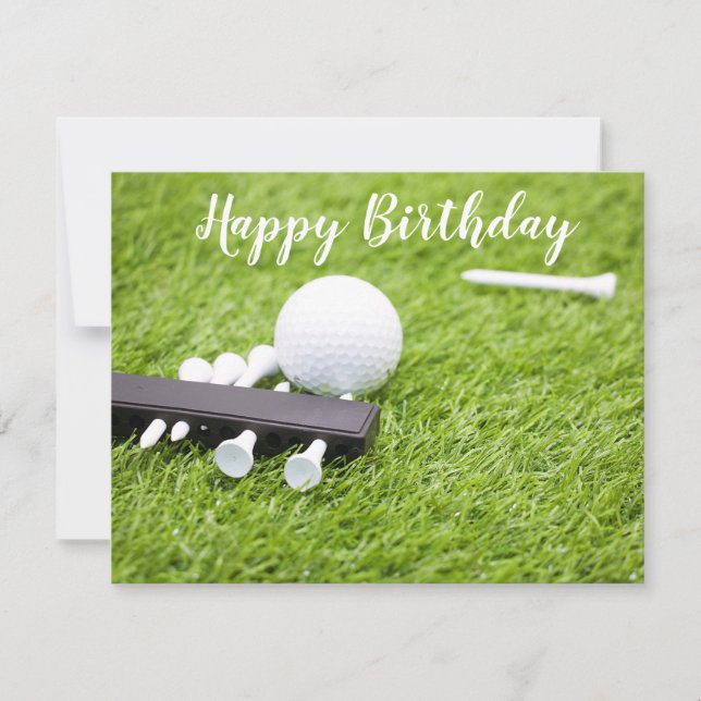 Feliz aniversário de golfe com bola de golfe e tên (Frente)