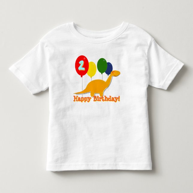 Feliz aniversário Dinossauro 2 anos Balões T-Shirt (Frente)