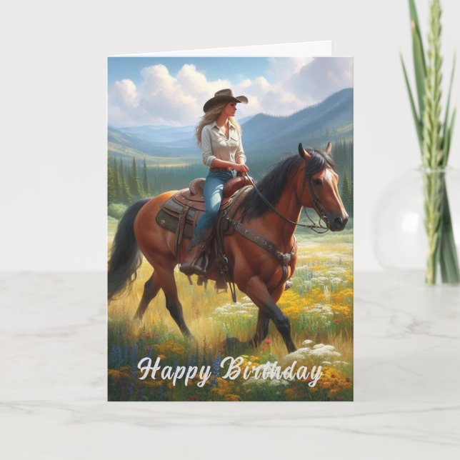Feliz Aniversário do Cartão de Saudação da Cowgirl (Frente)