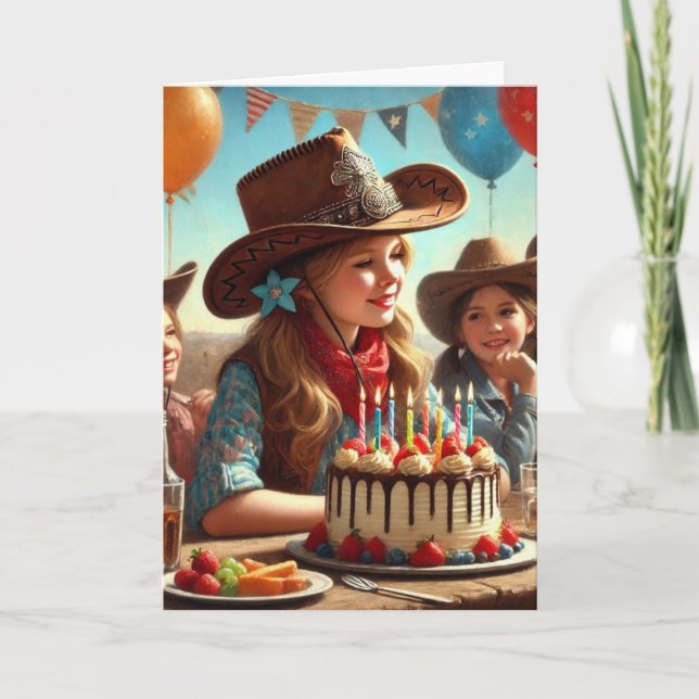 Feliz Aniversário do Cartão de Saudação da Cowgirl (Frente)