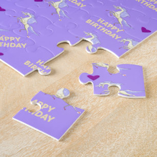 Feliz Aniversário do quebra-cabeça Roxo Unicorn