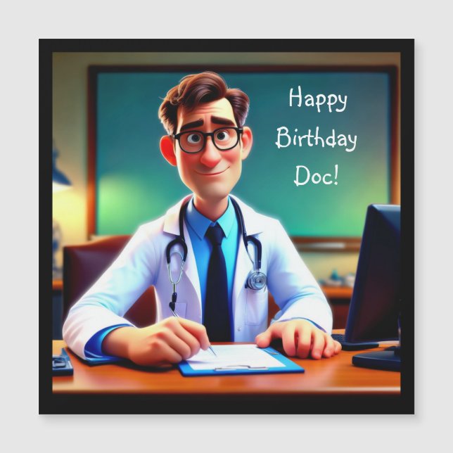 Feliz Aniversário Doc Magnético Card (Frente)