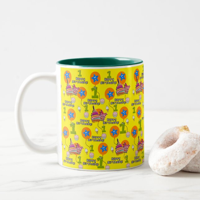 Feliz aniversário dos balões de caneca #1 Primeiro (Com Donut)