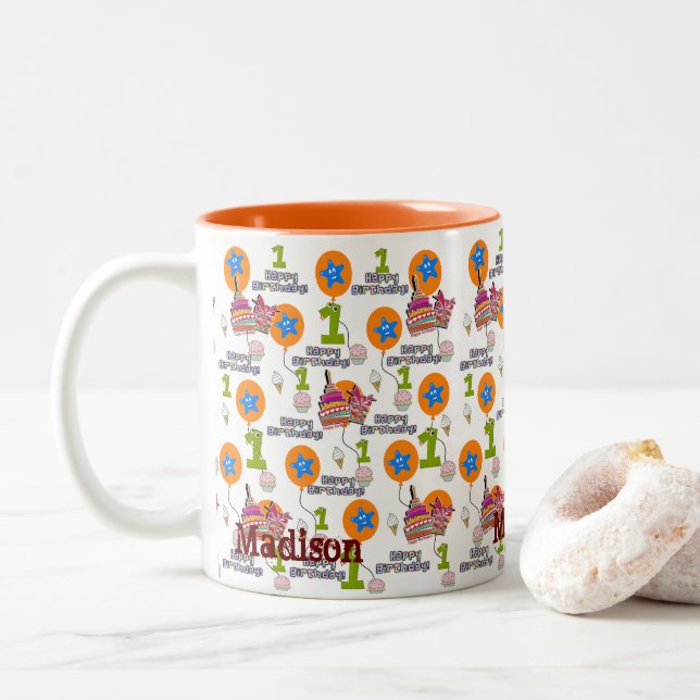 Feliz aniversário dos balões de caneca #1 Primeiro (Com Donut)