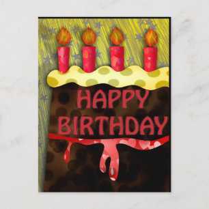 Feliz Aniversário em Bolo Vermelho   Cartão Postal