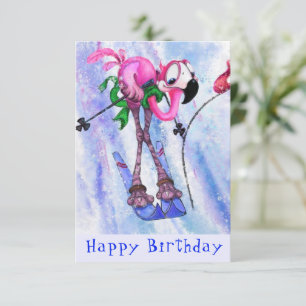Feliz Aniversário - Engraçado Pink Flamingo Skie