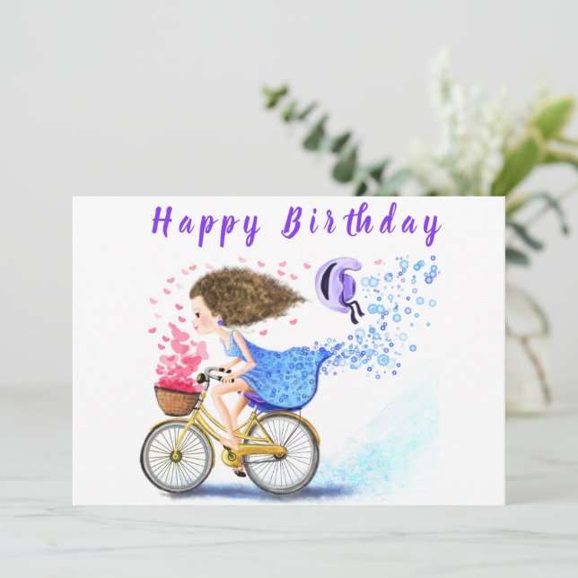 Feliz Aniversário - Feliz Jovem Na Bicicleta - Amo (Em pé/Frente)