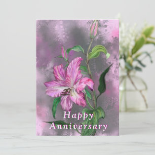 Feliz Aniversário - Flor Lily Rosa Púrpura e Bon