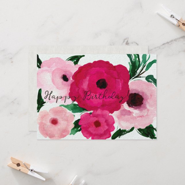 Feliz aniversário! Flores Rosa Grandes Bonitas (Frente/Verso In Situ)