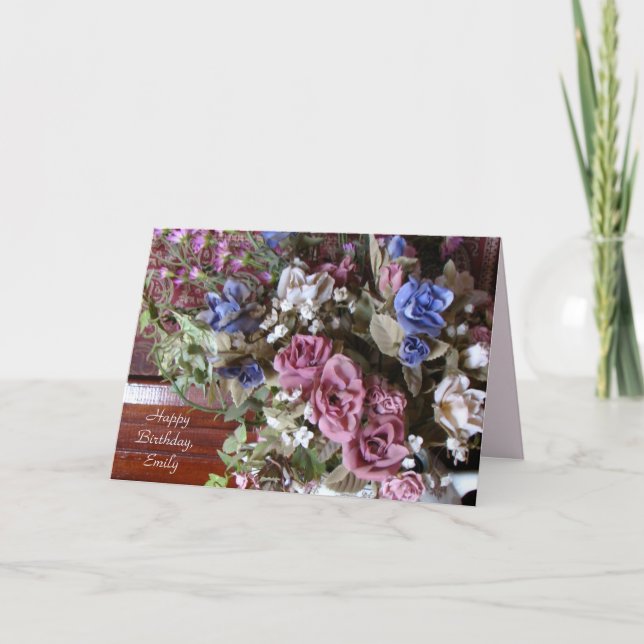 Feliz Aniversário, Flores Vintage, Cartão Personal (Frente)