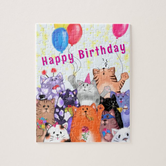 Feliz Aniversário Gatos Quebra-cabeça (Vertical)