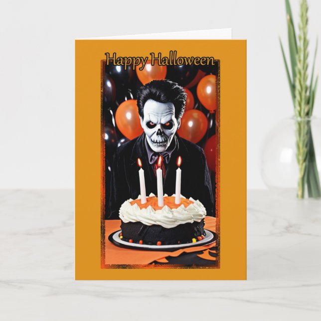 Feliz Aniversário Ghoulish no Cartão de Halloween (Frente)