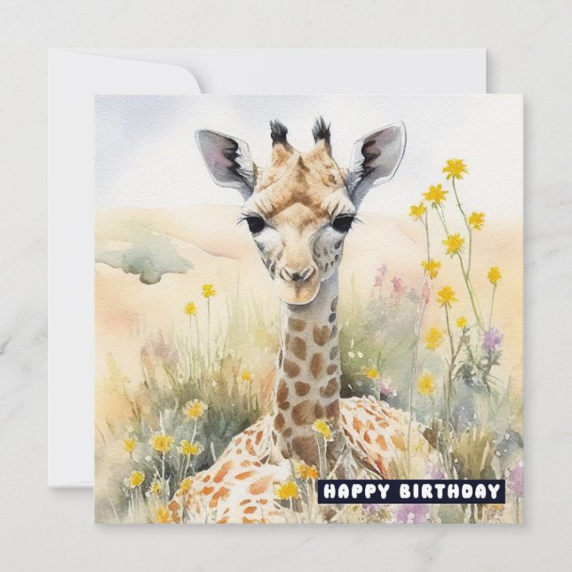 Feliz Aniversário Girafa Flat Card (Frente)
