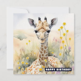 Feliz Aniversário Girafa Flat Card