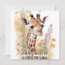 Feliz Aniversário Girafa Flat Card