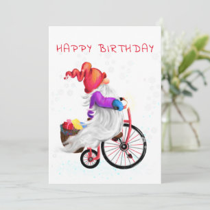 Feliz aniversário - Gnomo engraçado com biciclet