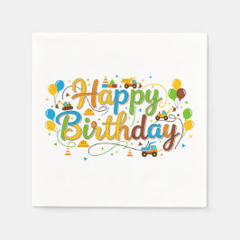 Feliz Aniversário Guardanapos Veículos de Construç