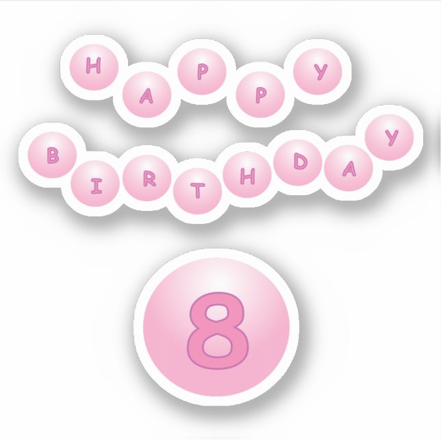 Feliz Aniversário Idade 8 Adesivo de Bolas Cor-de- (Frente)