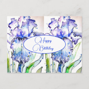 Feliz Aniversário Íris floral Roxo Cartão Postal