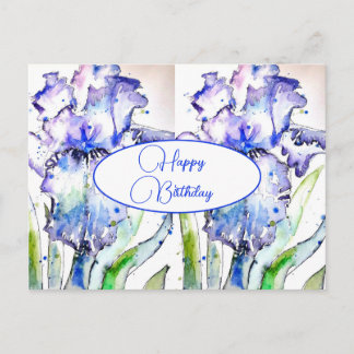 Feliz Aniversário Íris floral Roxo Cartão Postal