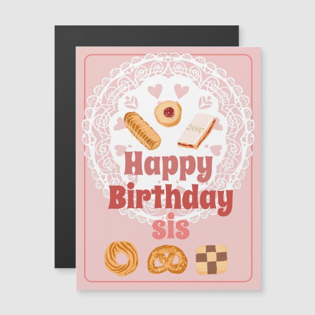 Feliz aniversário, irmã imã, biscoitos dinamarques (Frente/Verso)