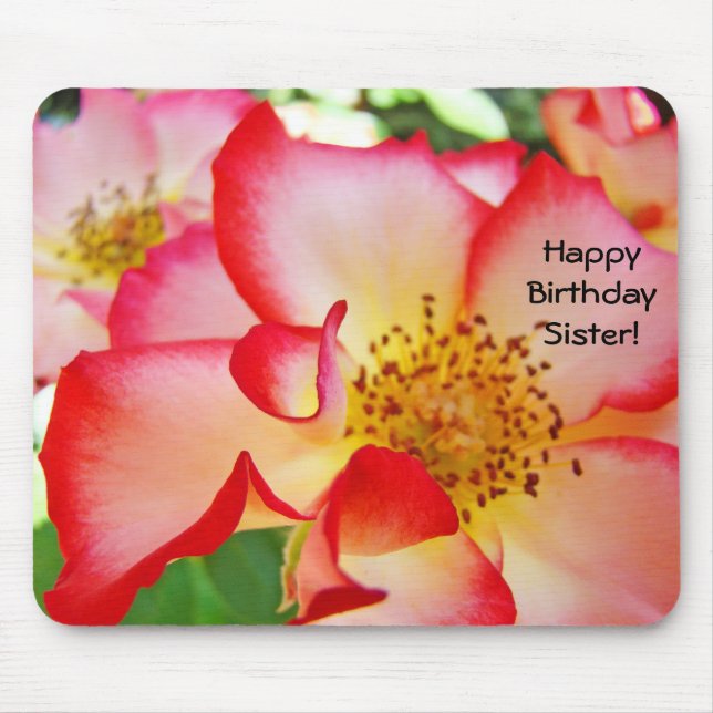 Feliz Aniversário Irmã! mousepad Flores de Rosa (Frente)