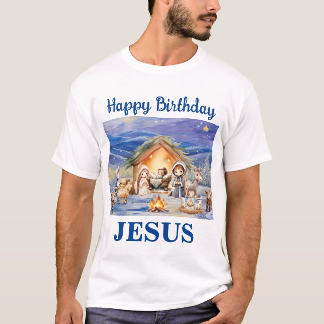 Feliz aniversário Jesus Camiseta de Natal dos Home (Frente)