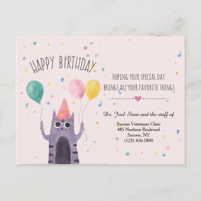 Feliz Aniversário Kitty Cartão Postal (Frente)