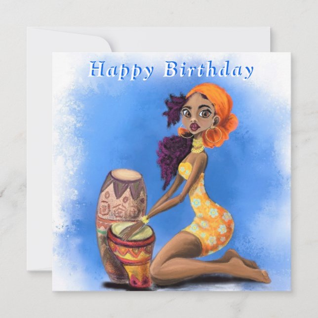 Feliz Aniversário - Linda Garota Drummer Africana (Frente)