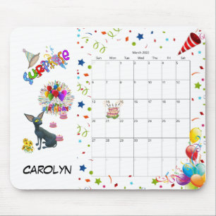 Feliz Aniversário Março 2022 Calendário Mouse Pad