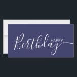 Feliz Aniversário Marinho Azul, Branco, Placa Plan<br><div class="desc">Esta placa lisa moderna e elegante apresenta o texto Feliz Aniversário branco no lado frontal e no verso personalize-o com o seu nome ou nome de família. O fundo está em cor azul marinho.</div>