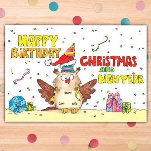 Feliz Aniversário, Natal e Ano Novo cartão postal
